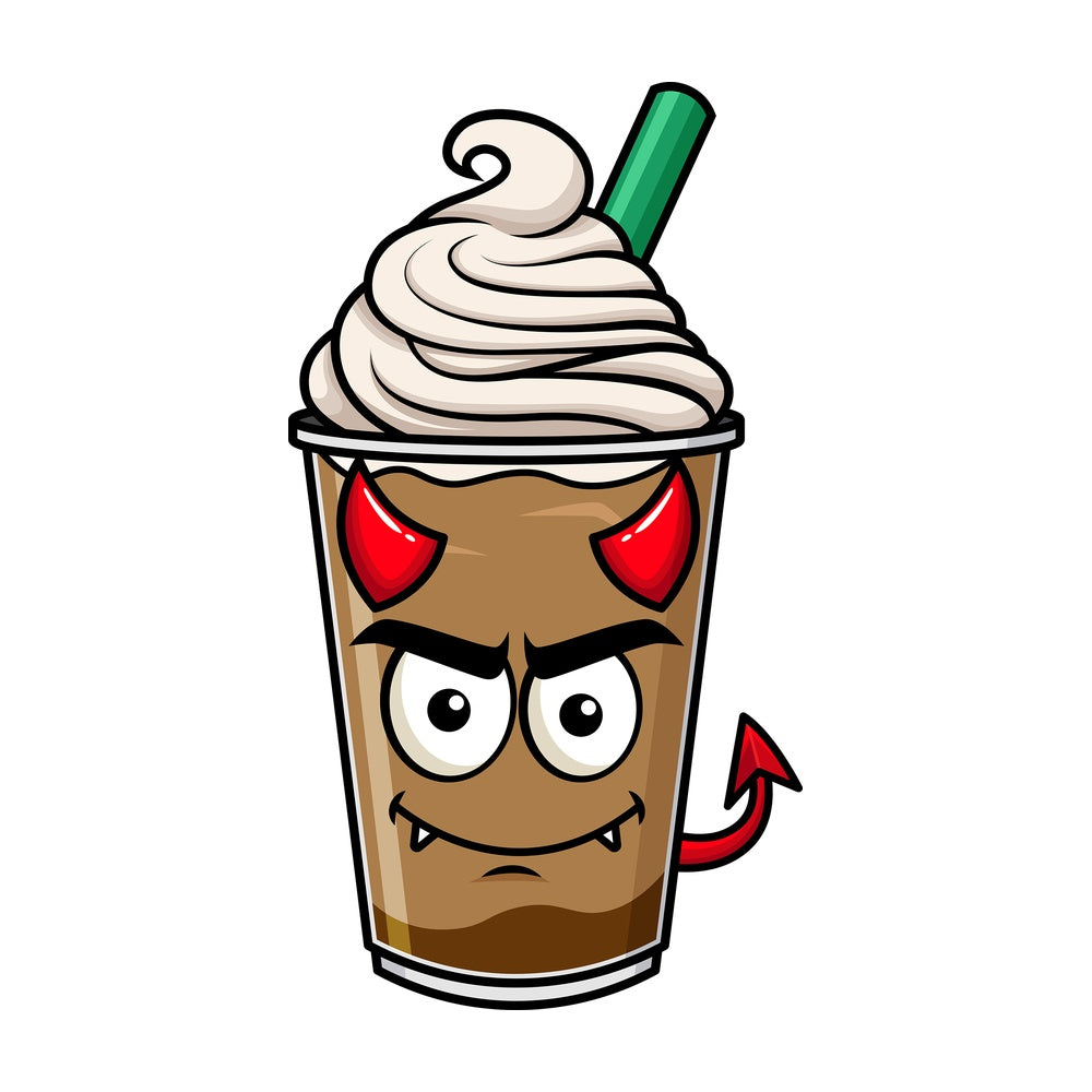 Crafty devil iced coffee emoticon. PNG - JPG and vector EPS file formats (infinitely scalable). Image isolated on transparent background.