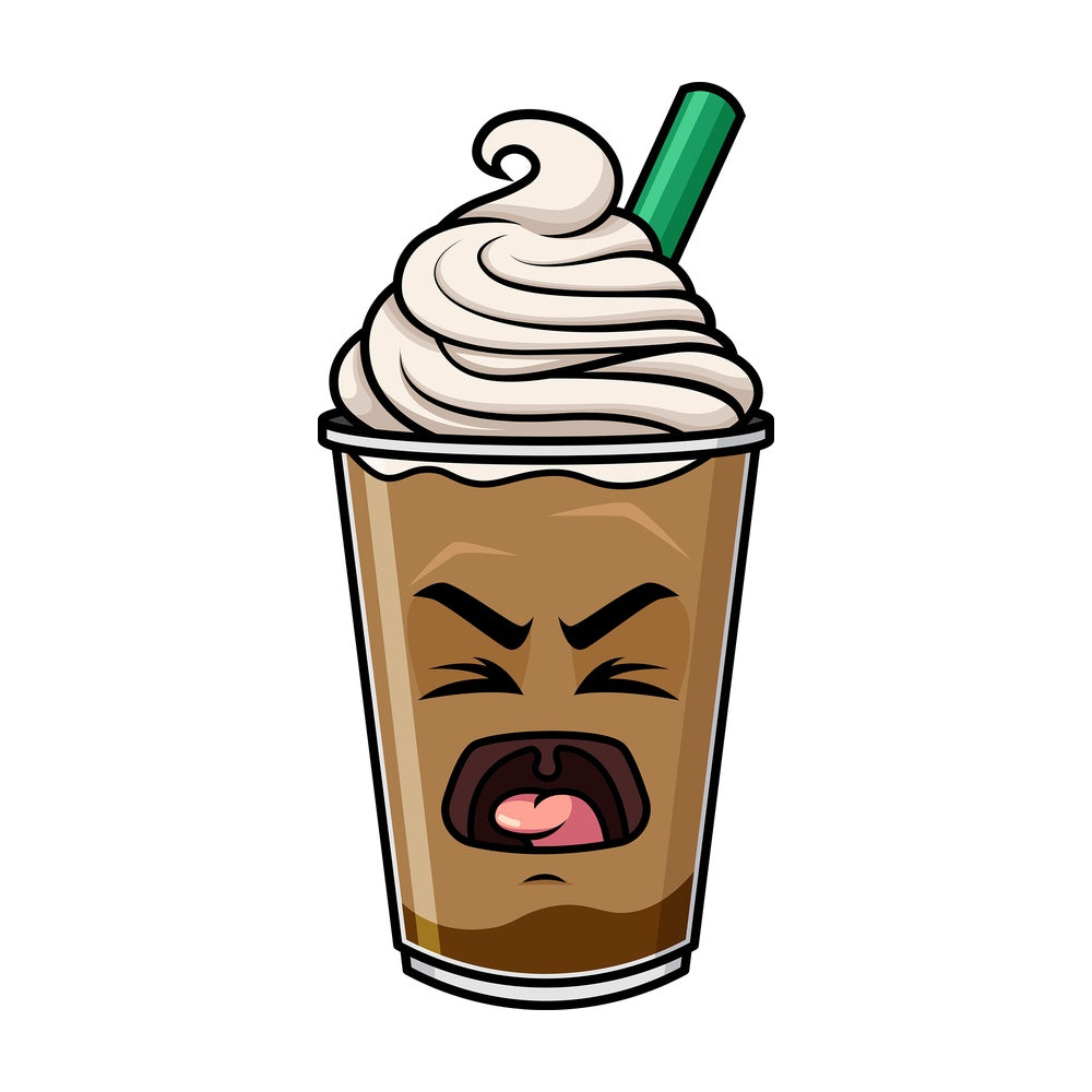 Yelling iced coffee emoticon. PNG - JPG and vector EPS file formats (infinitely scalable). Image isolated on transparent background.