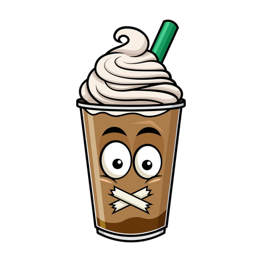 Taped mouth iced coffee emoticon. PNG - JPG and vector EPS file formats (infinitely scalable). Image isolated on transparent background.