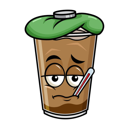 Feverish sick iced coffee emoticon. PNG - JPG and vector EPS file formats (infinitely scalable). Image isolated on transparent background.