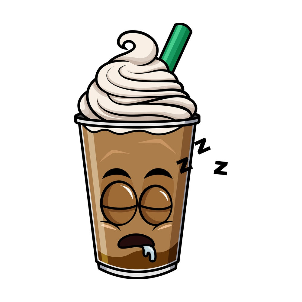 Sleeping iced coffee emoticon. PNG - JPG and vector EPS file formats (infinitely scalable). Image isolated on transparent background.