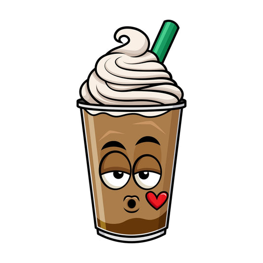 Iced coffee blowing a kiss emoticon. PNG - JPG and vector EPS file formats (infinitely scalable). Image isolated on transparent background.