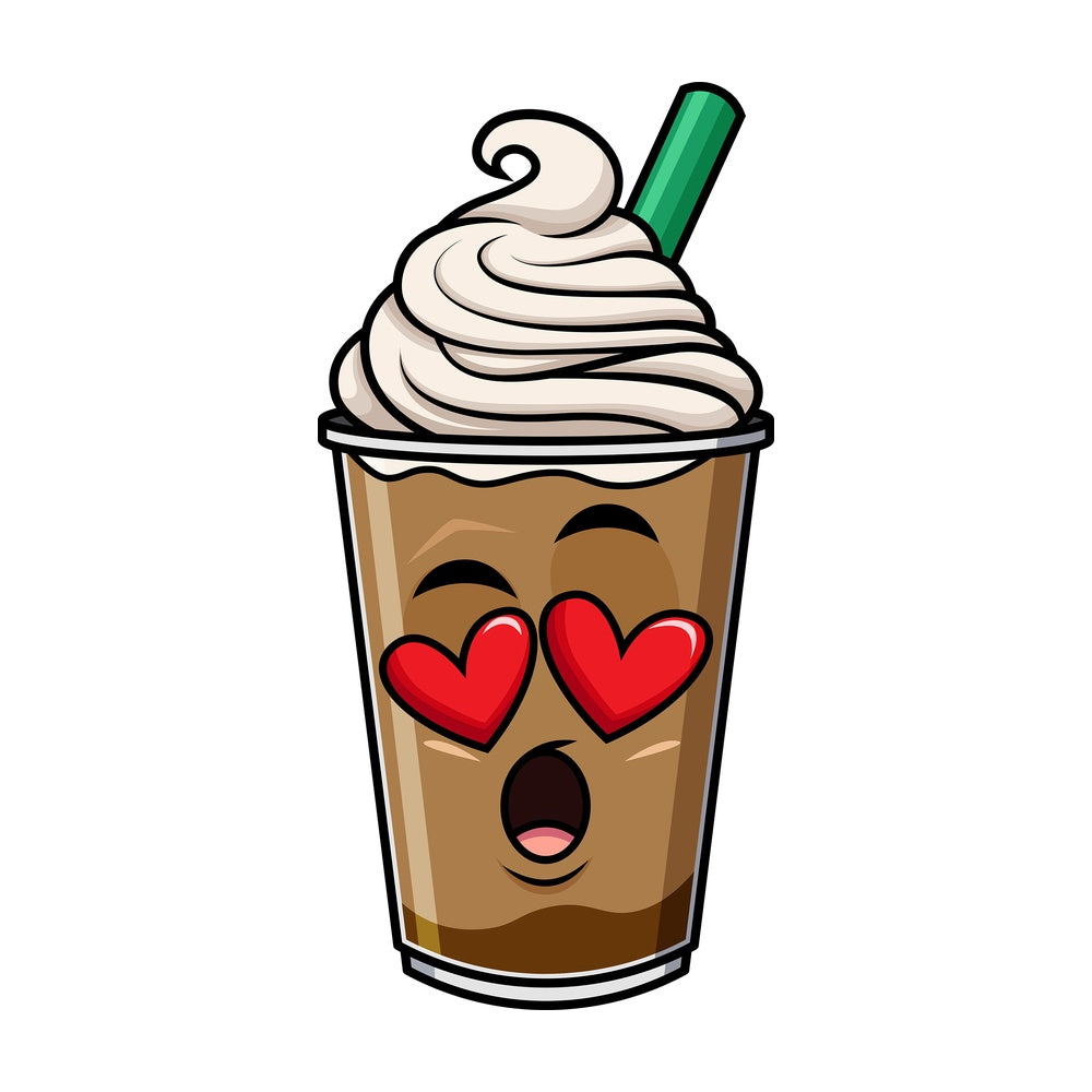 In love iced coffee emoticon. PNG - JPG and vector EPS file formats (infinitely scalable). Image isolated on transparent background.