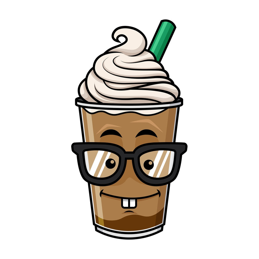 Nerdy iced coffee emoticon. PNG - JPG and vector EPS file formats (infinitely scalable). Image isolated on transparent background.