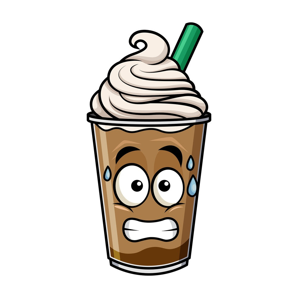 Sweating iced coffee emoticon. PNG - JPG and vector EPS file formats (infinitely scalable). Image isolated on transparent background.