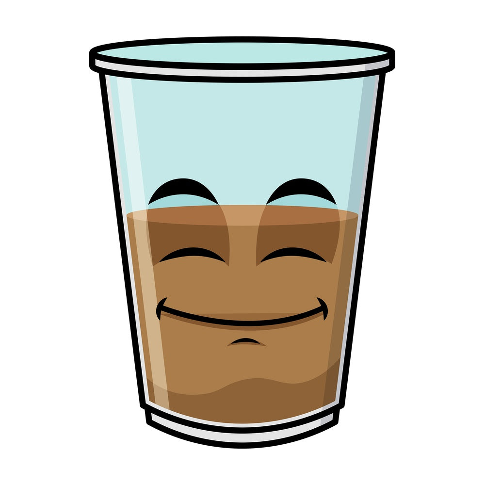 Half full iced coffee emoticon. PNG - JPG and vector EPS file formats (infinitely scalable). Image isolated on transparent background.