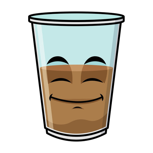 Half full iced coffee emoticon. PNG - JPG and vector EPS file formats (infinitely scalable). Image isolated on transparent background.