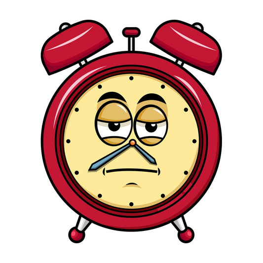 Heavy eyes alarm clock emoticon. PNG - JPG and vector EPS file formats (infinitely scalable). Image isolated on transparent background.