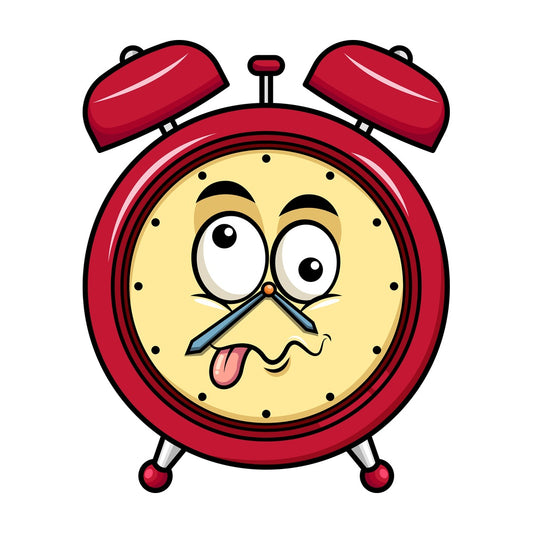 Goofy crazy eyes alarm clock emoticon. PNG - JPG and vector EPS file formats (infinitely scalable). Image isolated on transparent background.