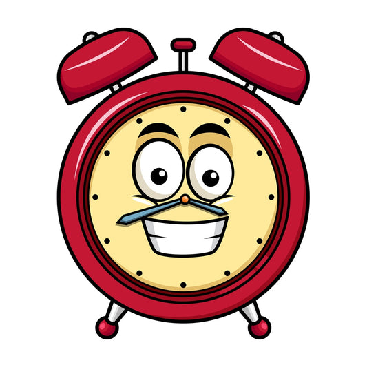 Grinning alarm clock emoticon. PNG - JPG and vector EPS file formats (infinitely scalable). Image isolated on transparent background.