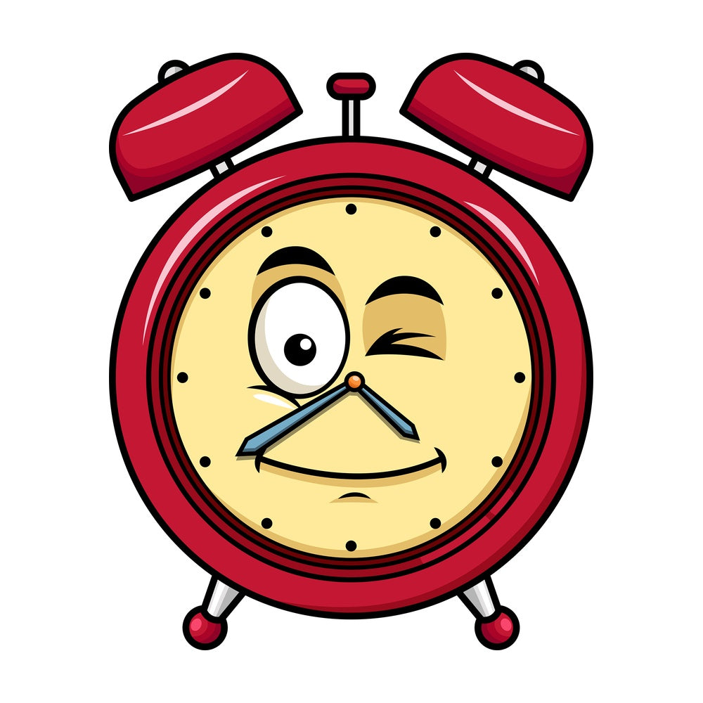 Winking alarm clock emoticon. PNG - JPG and vector EPS file formats (infinitely scalable). Image isolated on transparent background.