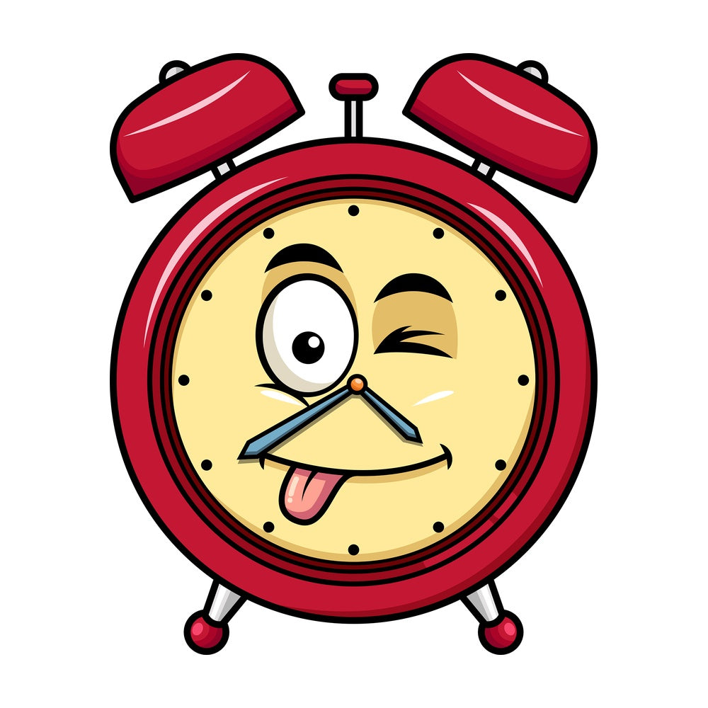 Winking tongue out alarm clock emoticon. PNG - JPG and vector EPS file formats (infinitely scalable). Image isolated on transparent background.