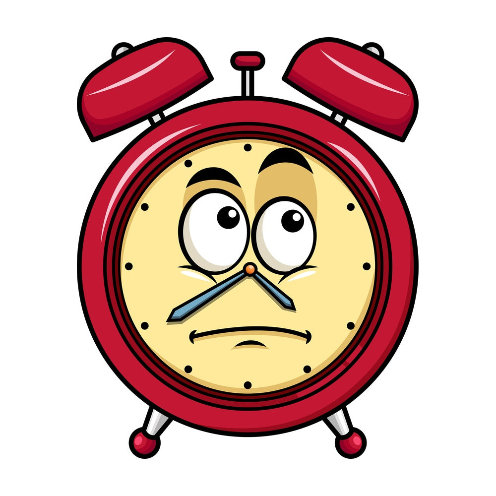 Wondering alarm clock emoticon. PNG - JPG and vector EPS file formats (infinitely scalable). Image isolated on transparent background.