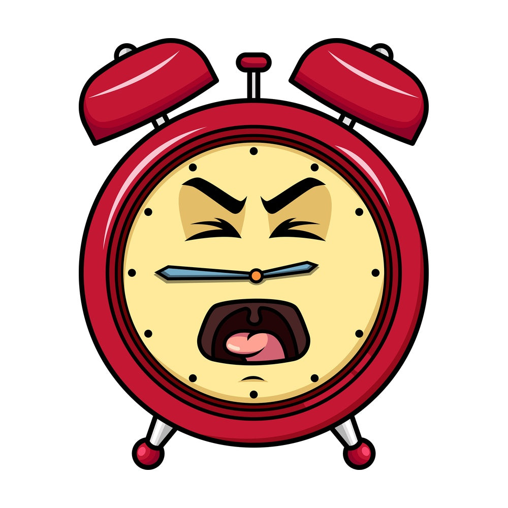 Yelling alarm clock emoticon. PNG - JPG and vector EPS file formats (infinitely scalable). Image isolated on transparent background.