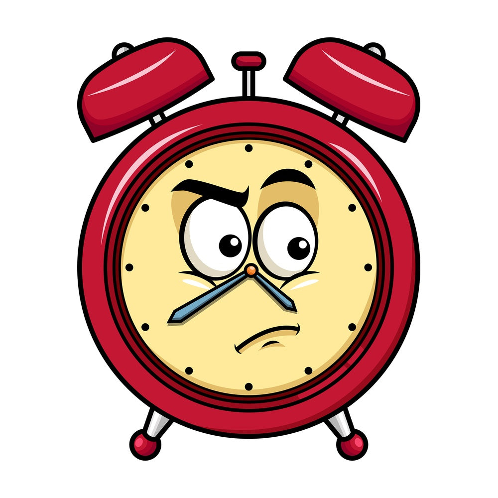 Irritated alarm clock emoticon. PNG - JPG and vector EPS file formats (infinitely scalable). Image isolated on transparent background.