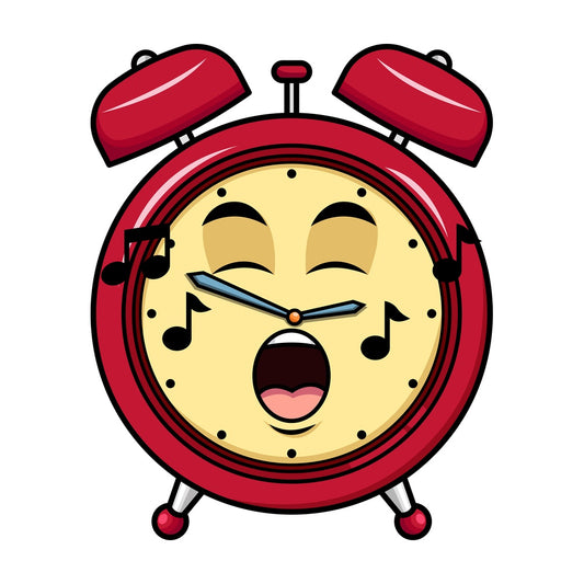 Singing alarm clock emoticon. PNG - JPG and vector EPS file formats (infinitely scalable). Image isolated on transparent background.