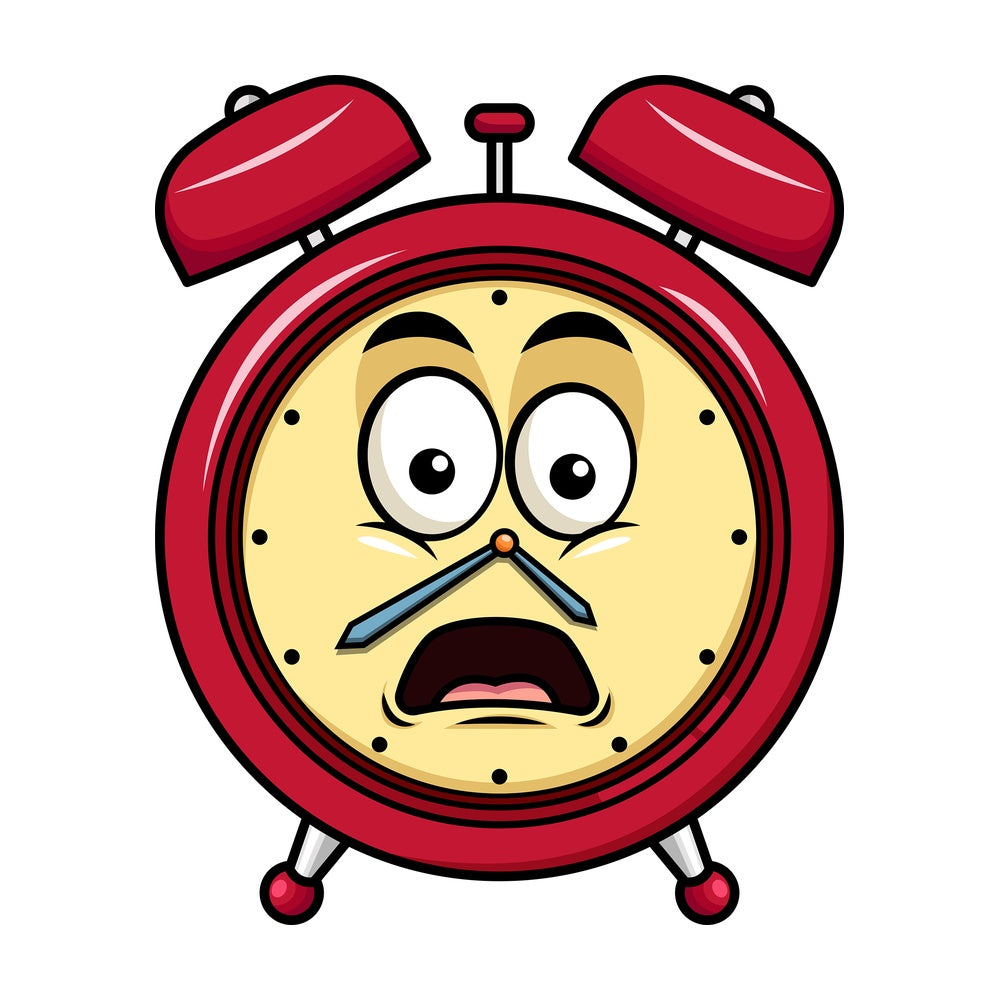 Shocked alarm clock emoticon. PNG - JPG and vector EPS file formats (infinitely scalable). Image isolated on transparent background.
