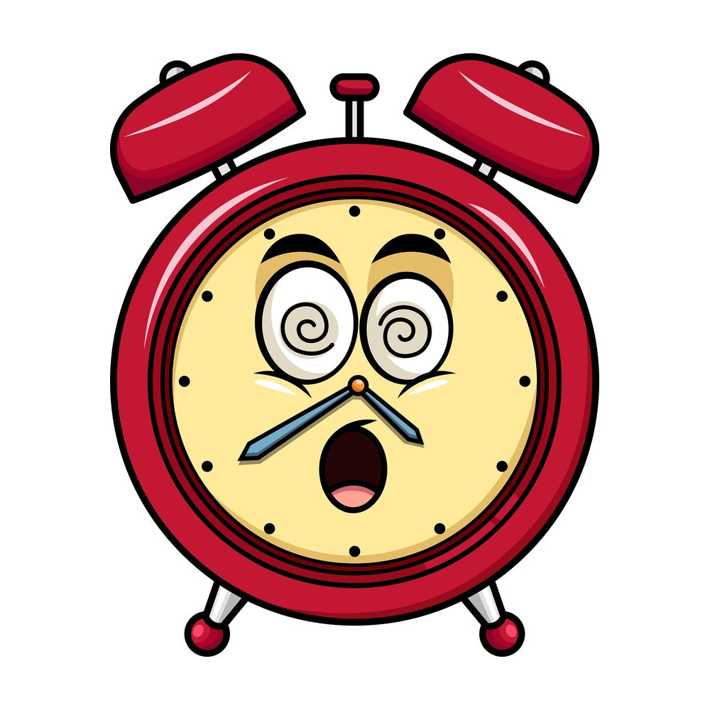 Stunned alarm clock emoticon. PNG - JPG and vector EPS file formats (infinitely scalable). Image isolated on transparent background.