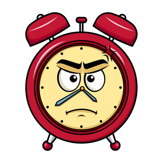 Annoyed alarm clock emoticon. PNG - JPG and vector EPS file formats (infinitely scalable). Image isolated on transparent background.