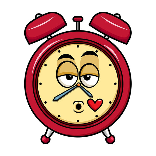 Alarm clock blowing a kiss emoticon. PNG - JPG and vector EPS file formats (infinitely scalable). Image isolated on transparent background.