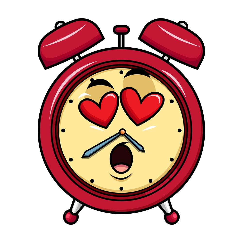 In love alarm clock emoticon. PNG - JPG and vector EPS file formats (infinitely scalable). Image isolated on transparent background.