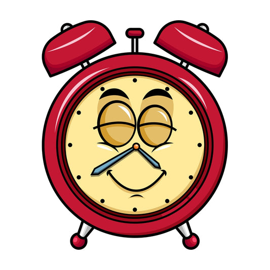 Delighted alarm clock emoticon. PNG - JPG and vector EPS file formats (infinitely scalable). Image isolated on transparent background.