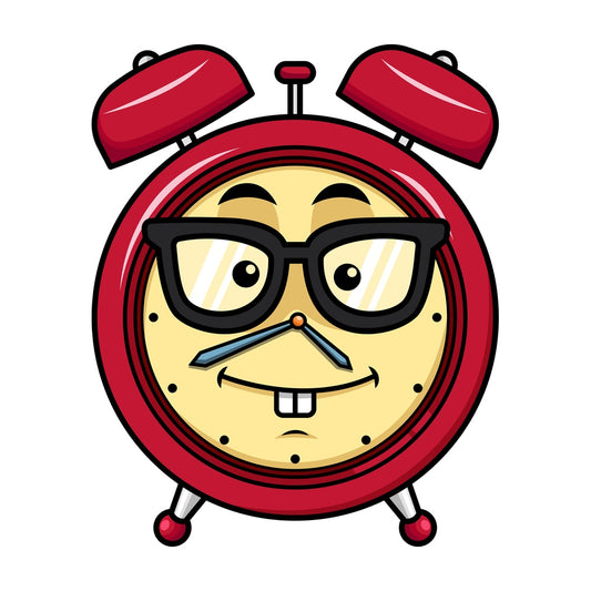 Nerdy alarm clock emoticon. PNG - JPG and vector EPS file formats (infinitely scalable). Image isolated on transparent background.