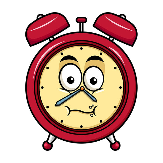 Chewing alarm clock emoticon. PNG - JPG and vector EPS file formats (infinitely scalable). Image isolated on transparent background.