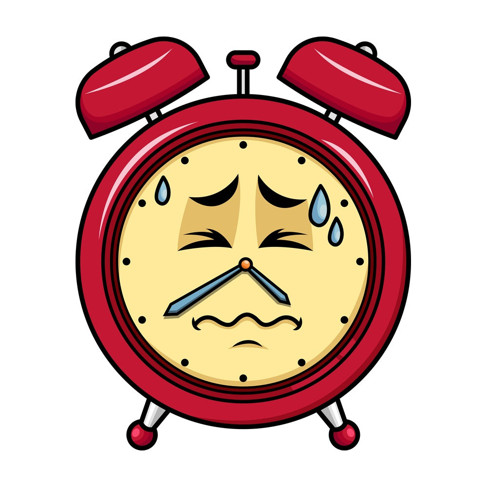 In Pain Alarm Clock Emoticon. PNG - JPG and vector EPS file formats (infinitely scalable). Image isolated on transparent background.