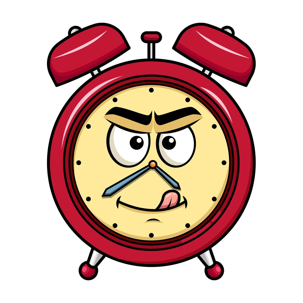 Evil look alarm clock emoticon. PNG - JPG and vector EPS file formats (infinitely scalable). Image isolated on transparent background.