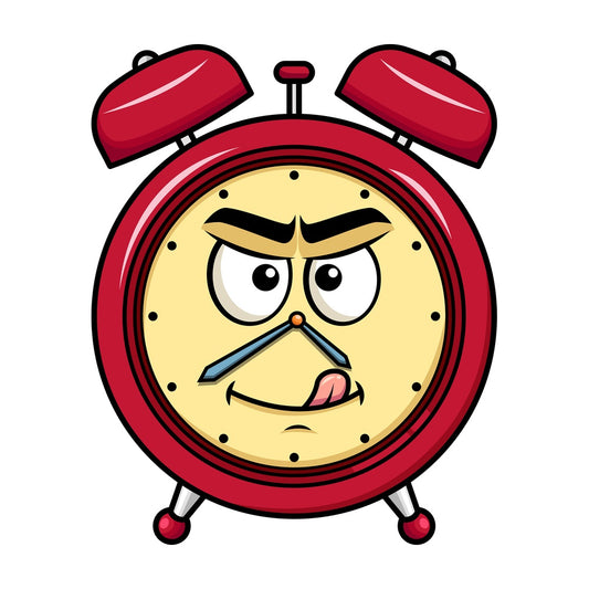 Evil look alarm clock emoticon. PNG - JPG and vector EPS file formats (infinitely scalable). Image isolated on transparent background.