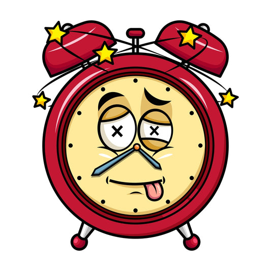 Beaten up alarm clock emoticon. PNG - JPG and vector EPS file formats (infinitely scalable). Image isolated on transparent background.