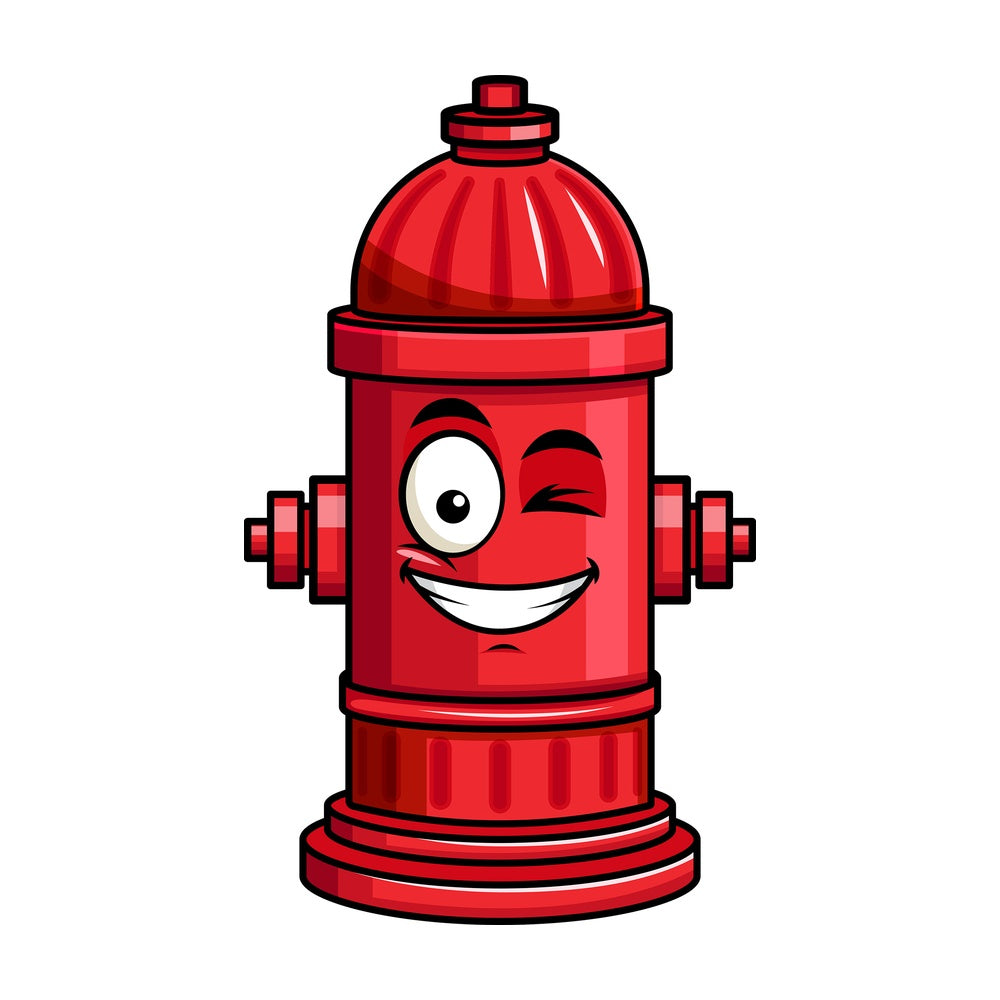 Winking and smiling fire hydrant emoticon. PNG - JPG and vector EPS file formats (infinitely scalable). Image isolated on transparent background.