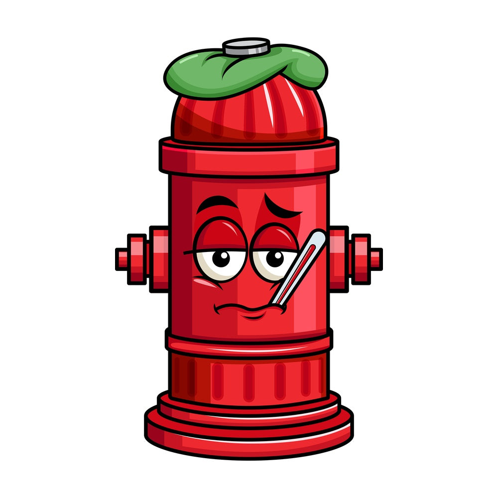Feverish sick fire hydrant emoticon. PNG - JPG and vector EPS file formats (infinitely scalable). Image isolated on transparent background.
