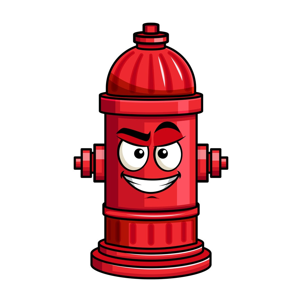 Cunning evil face fire hydrant emoticon. PNG - JPG and vector EPS file formats (infinitely scalable). Image isolated on transparent background.