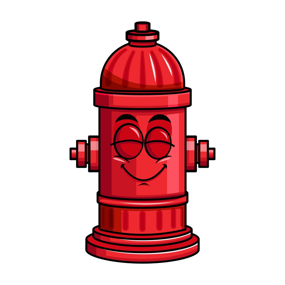 Delighted fire hydrant emoticon. PNG - JPG and vector EPS file formats (infinitely scalable). Image isolated on transparent background.