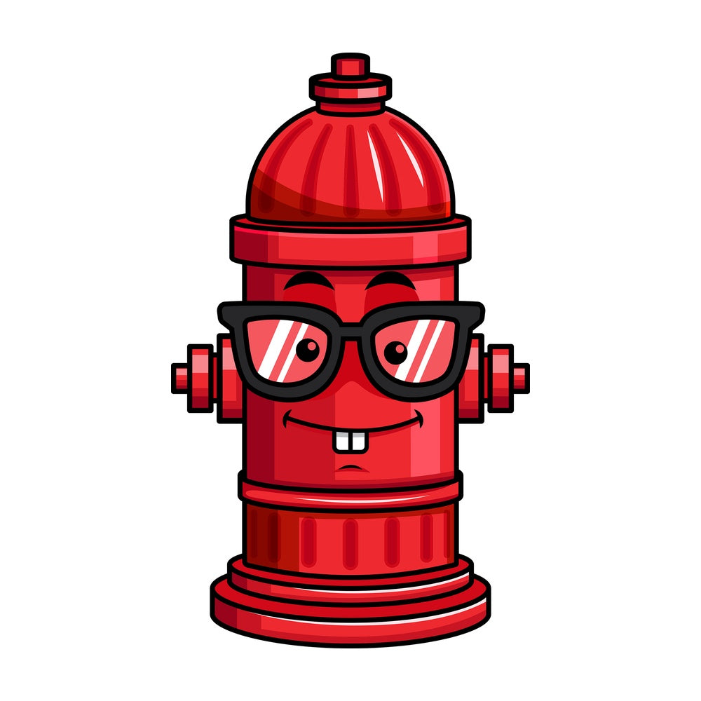 Nerdy fire hydrant emoticon. PNG - JPG and vector EPS file formats (infinitely scalable). Image isolated on transparent background.