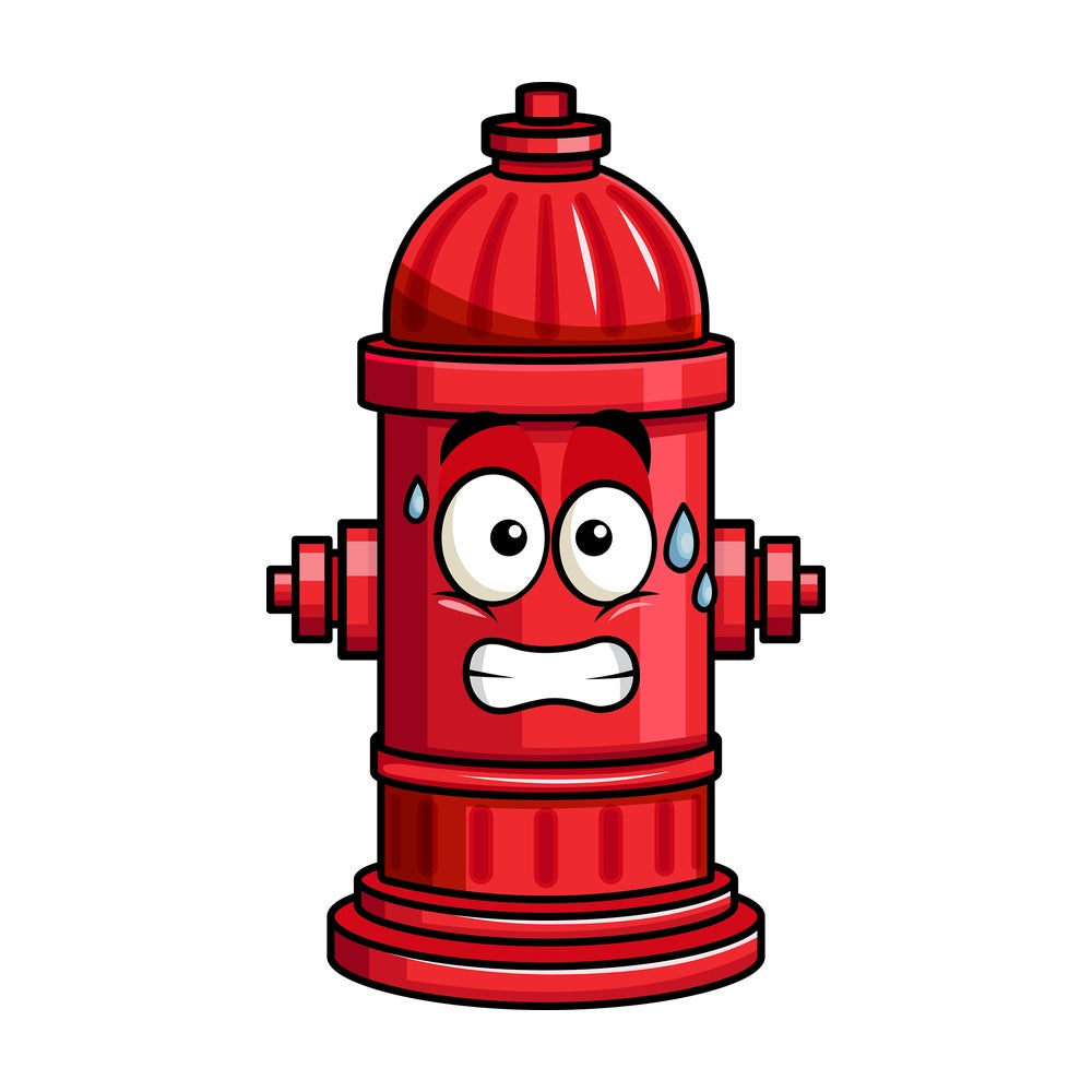 Sweating fire hydrant emoticon. PNG - JPG and vector EPS file formats (infinitely scalable). Image isolated on transparent background.