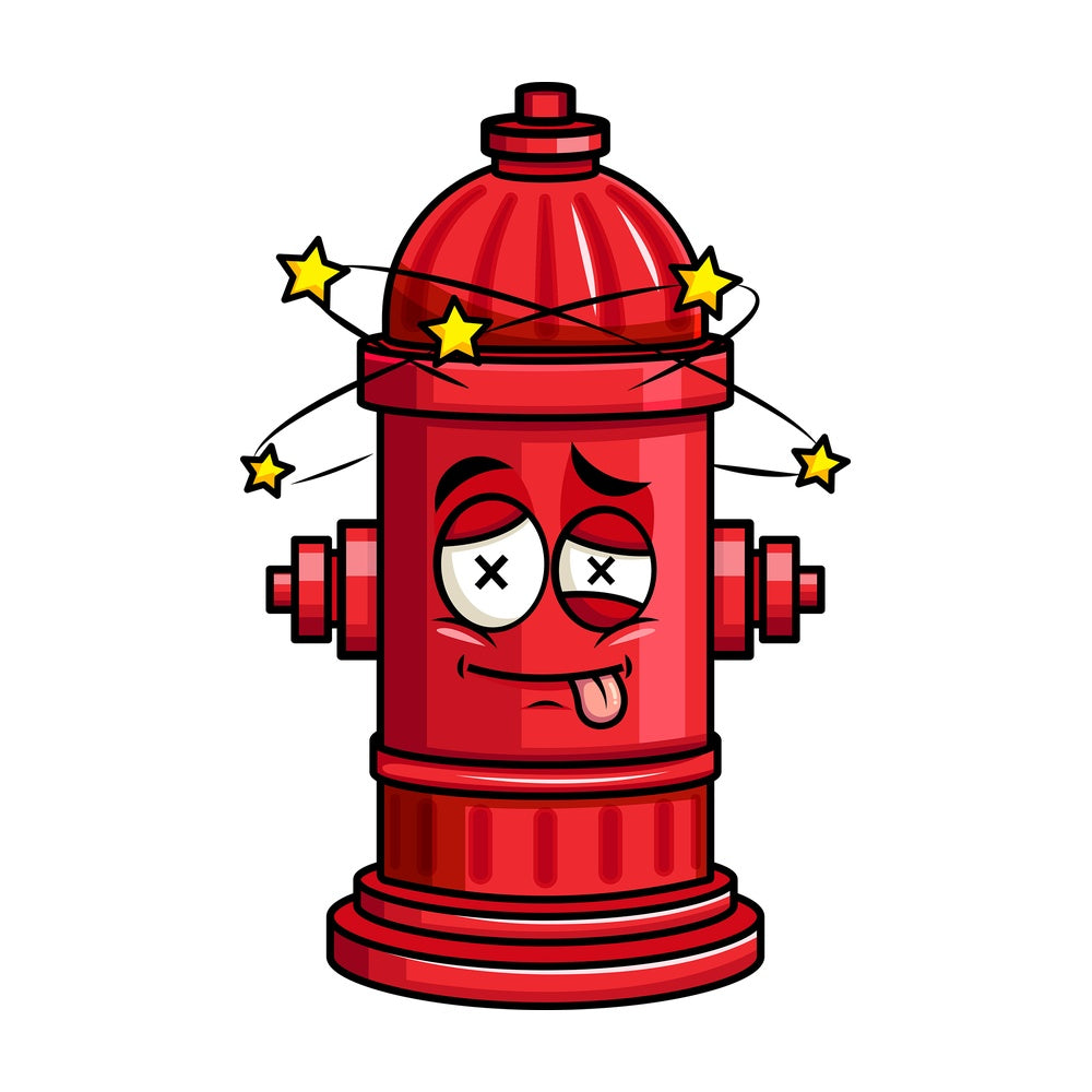 Beaten up fire hydrant emoticon. PNG - JPG and vector EPS file formats (infinitely scalable). Image isolated on transparent background.