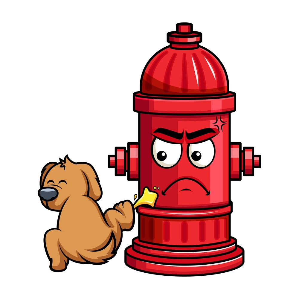 Dog pissing on fire hydrant emoticon. PNG - JPG and vector EPS file formats (infinitely scalable). Image isolated on transparent background.