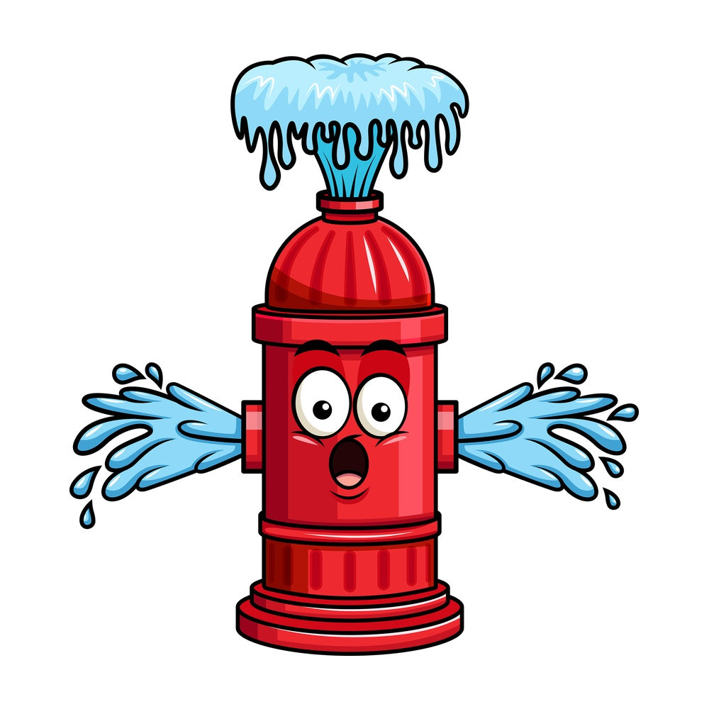 Fire hydrant emoticon losing water. PNG - JPG and vector EPS file formats (infinitely scalable). Image isolated on transparent background.