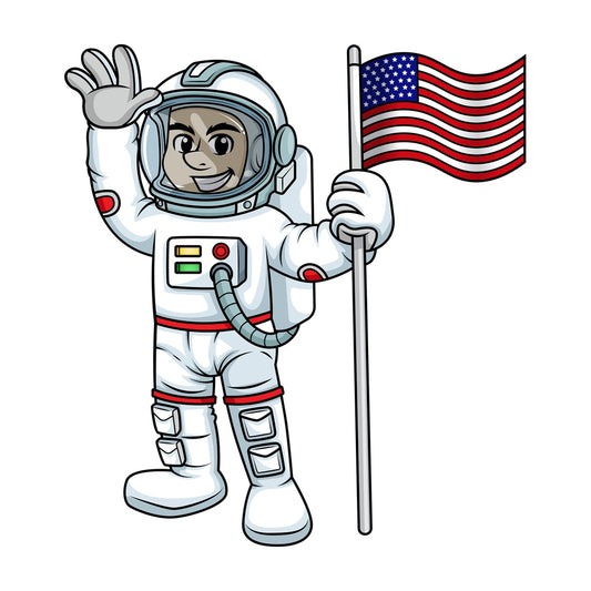Male astronaut holding us flag. PNG - JPG and vector EPS (infinitely scalable). Image isolated on transparent background.|Man in space suit holding a flag of the United States. PNG - JPG - Vector EPS.