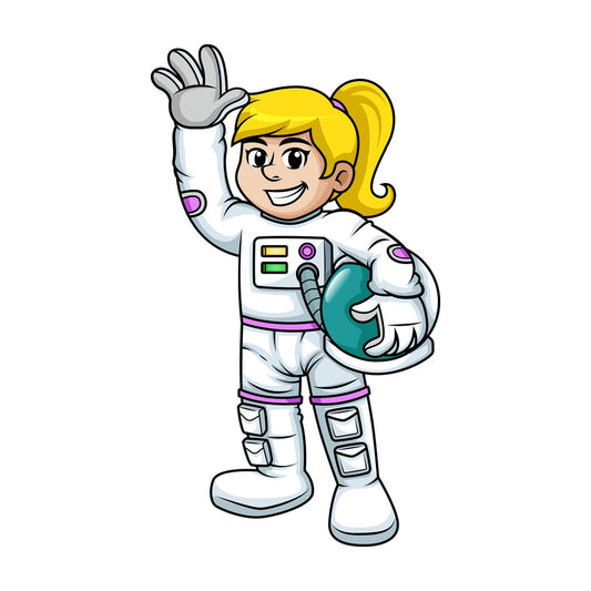 Cheerful female astronaut. PNG - JPG and vector EPS (infinitely scalable). Image isolated on transparent background.