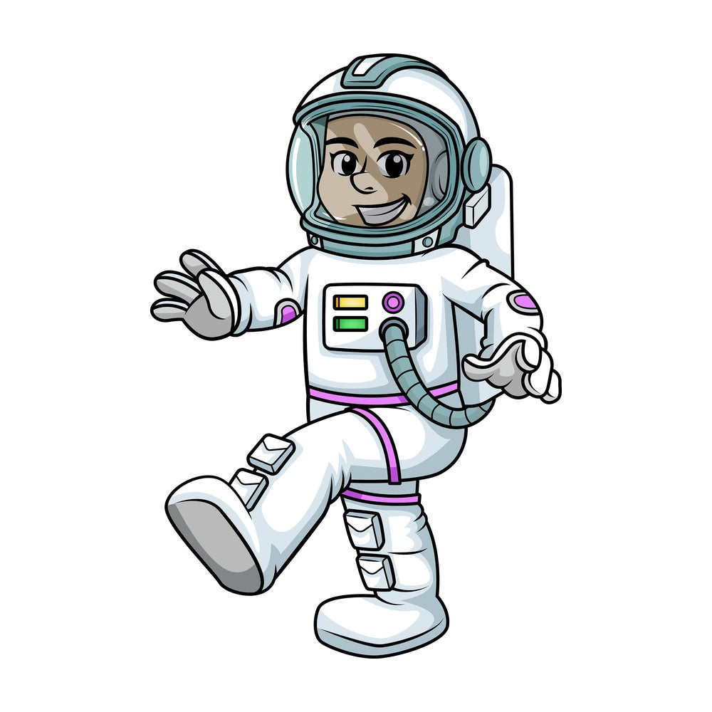 Spacewoman walking in zero gravity. PNG - JPG and vector EPS (infinitely scalable). Image isolated on transparent background.