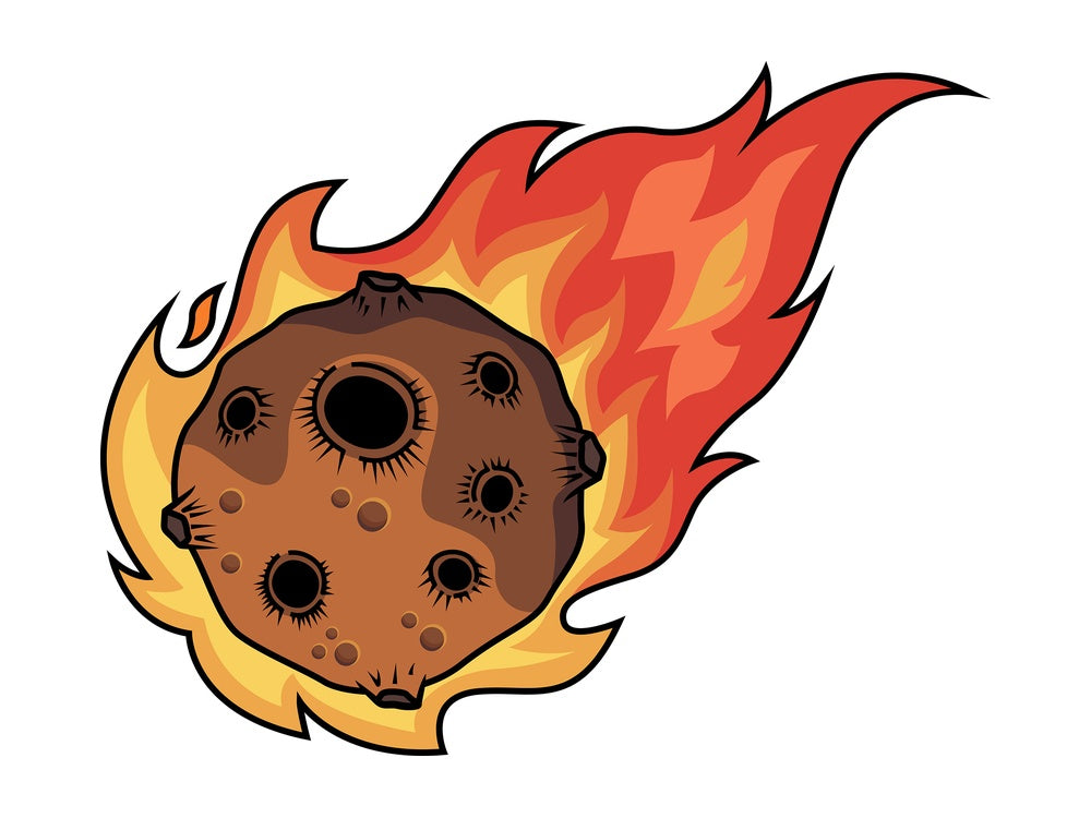 Asteroid entering the atmosphere in flames. PNG - JPG and vector EPS (infinitely scalable).