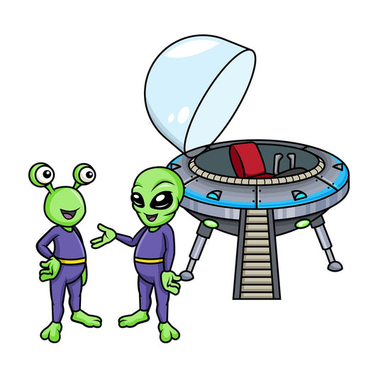 Aliens talking to each other after landing. Transparent PNG - JPG - vector EPS (infinitely scalable).