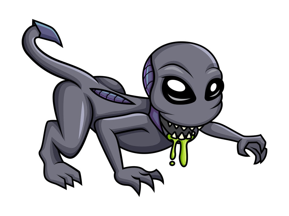 Crawling alien creature with tail. Transparent PNG - JPG - vector EPS (infinitely scalable).