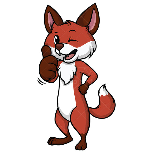 Royalty-free stock vector illustration of a winking fox thumbs up.