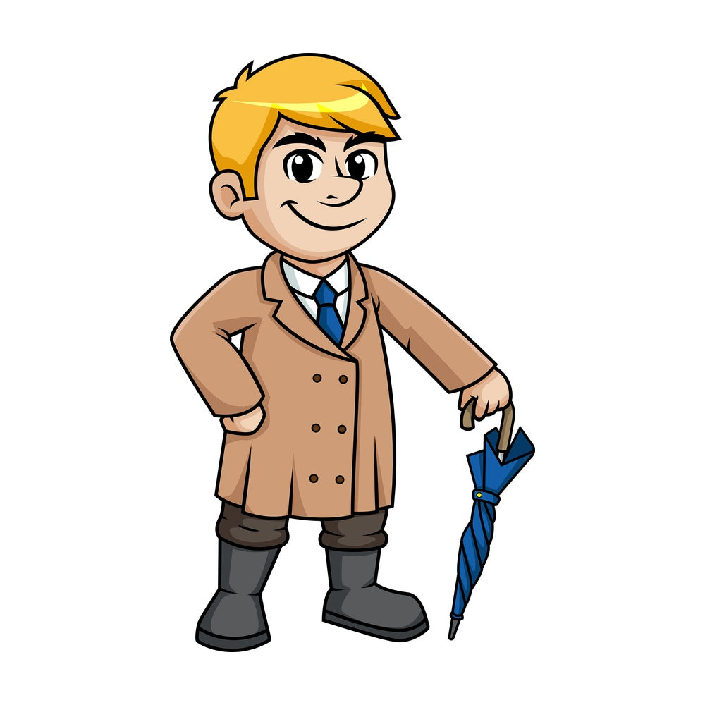 Man wearing trench coat and holding umbrella. PNG - JPG and vector EPS (infinitely scalable).
