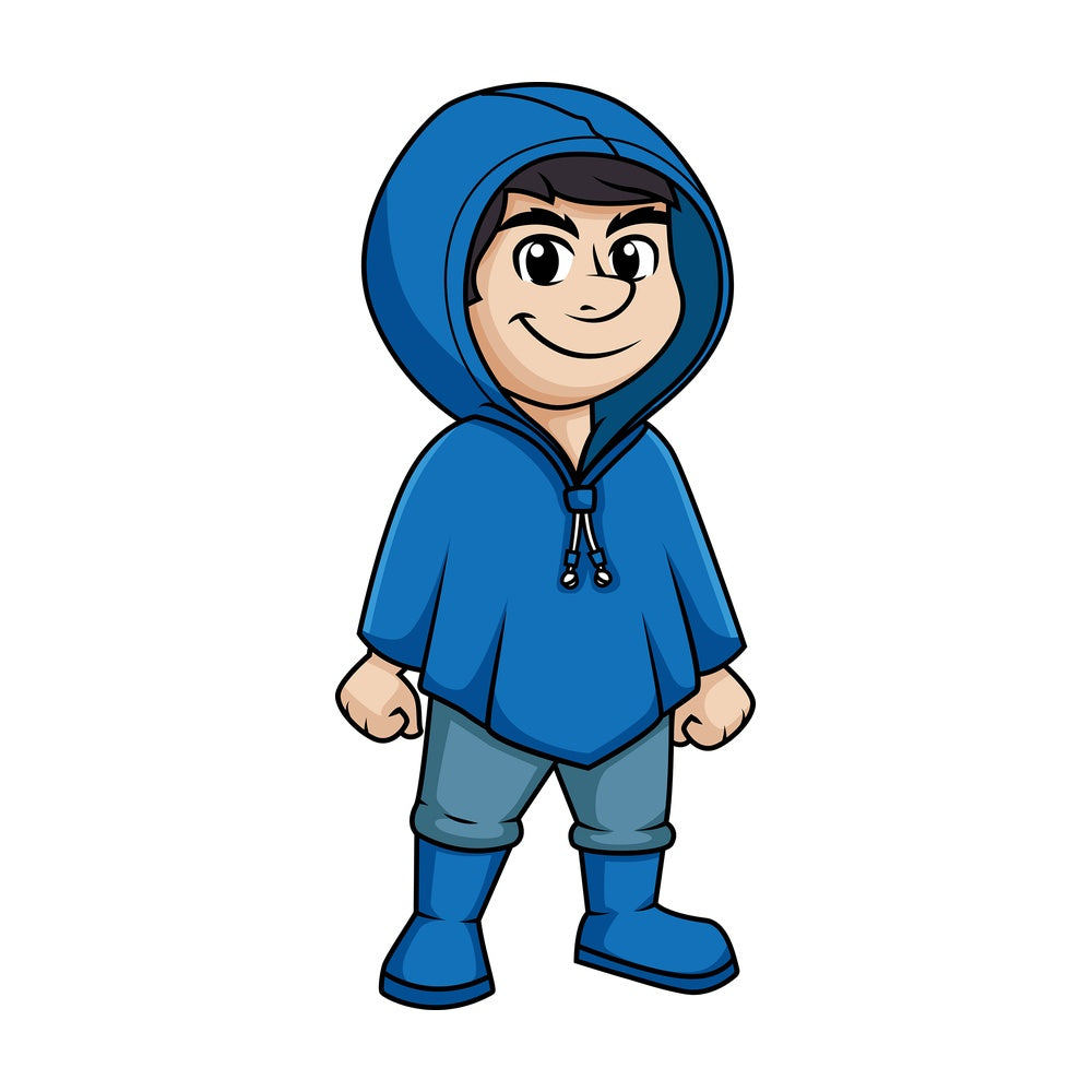 Man wearing blue waterproof raincoat. PNG - JPG and vector EPS (infinitely scalable).